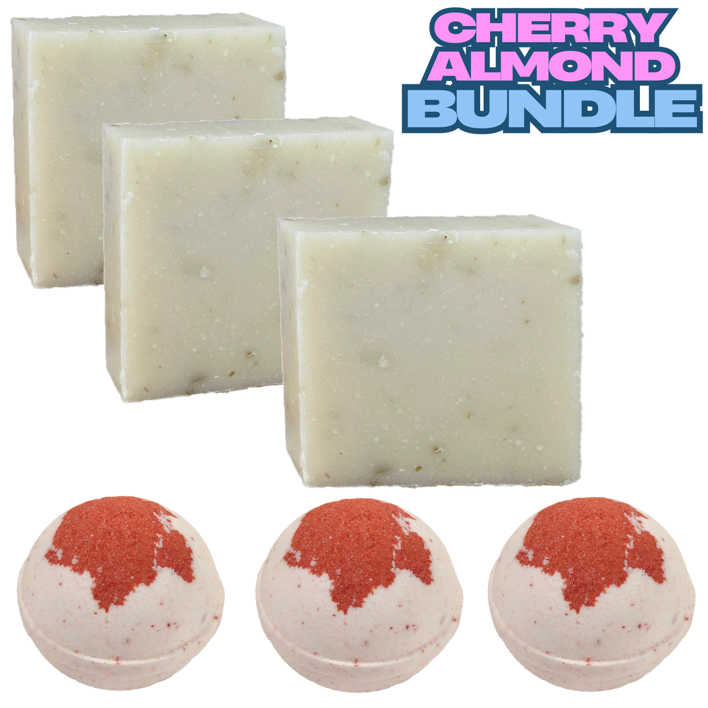 Cherry Almond Soap & Bath Bomb Bundle – 3 handmade soaps + 3 bath bombs. Premium, USA-made. Free same-day delivery in Queen Creek, AZ!