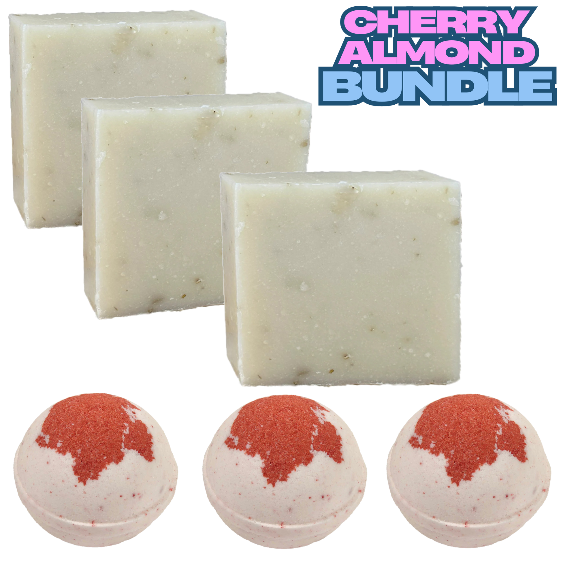Cherry Almond Soap & Bath Bomb Bundle – 3 handmade soaps + 3 bath bombs. Premium, USA-made. Free same-day delivery in Queen Creek, AZ!